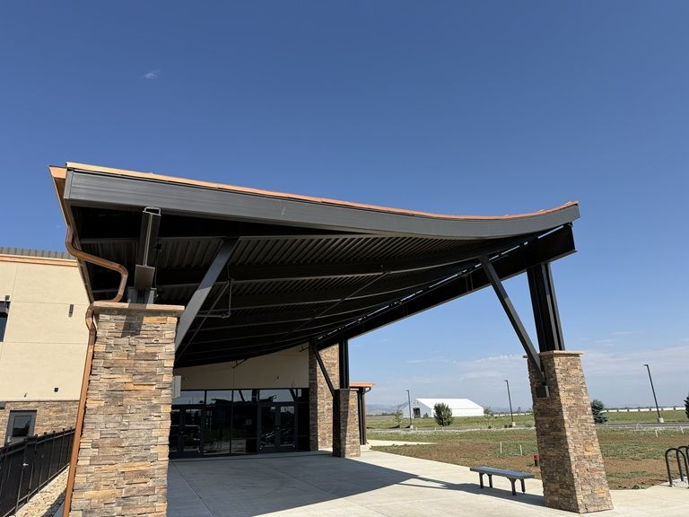 Loveland Nazarene Stillwater Church under view sweeping curved canopy
